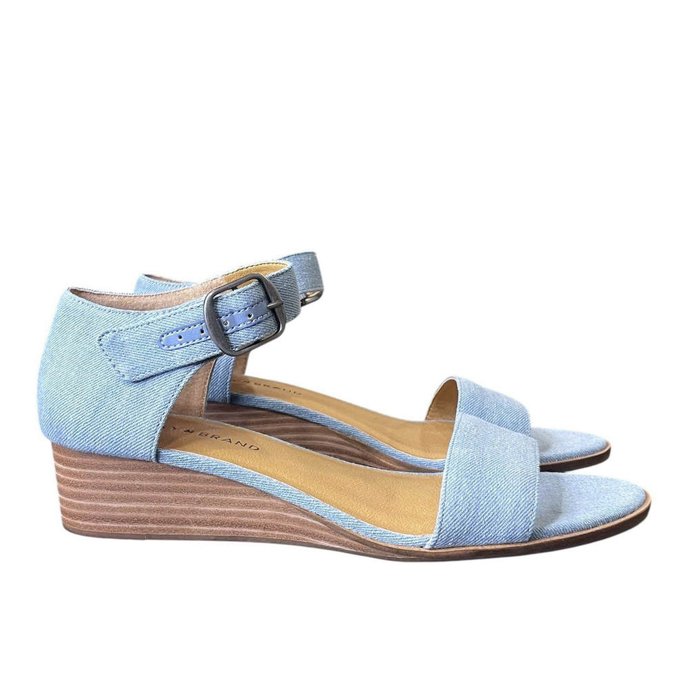 Lucky Brand Womens 8.5 Riamsee Wedge Sandals Ankle Strap Denim Summer Blue NWOT - Picture 4 of 15